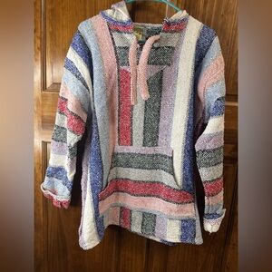 NWT adult Large Franks Mexican Baja Hoodie Ponchos Woven mexican hooded sweater